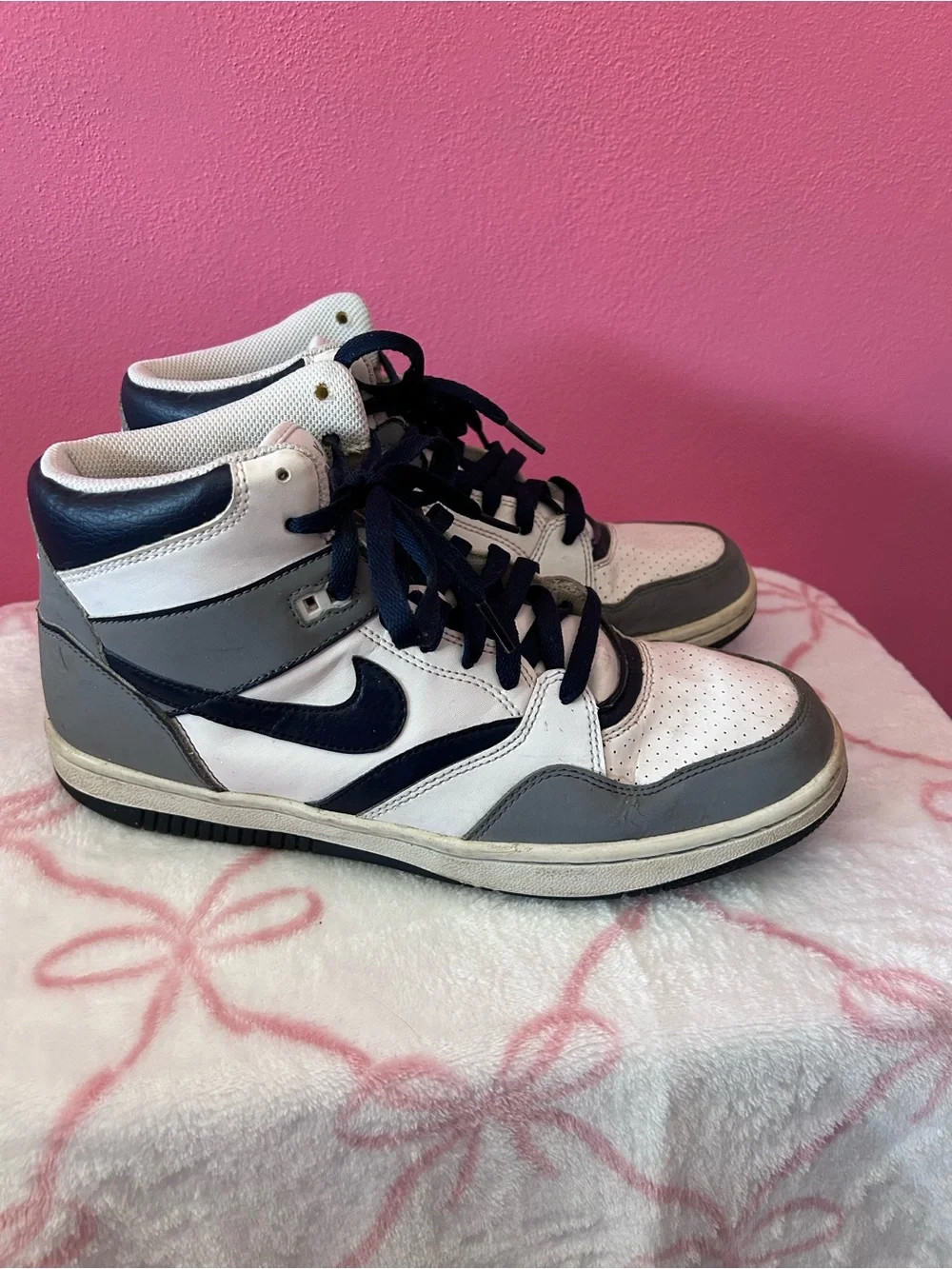 Nike High-Top Sneakers in White, Gray & Navy